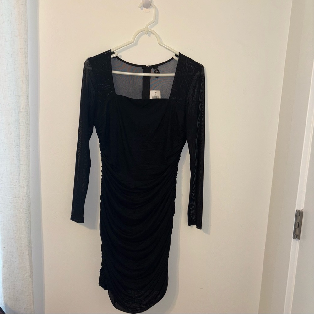 Windsor Black Long Sleeve Mesh Dress